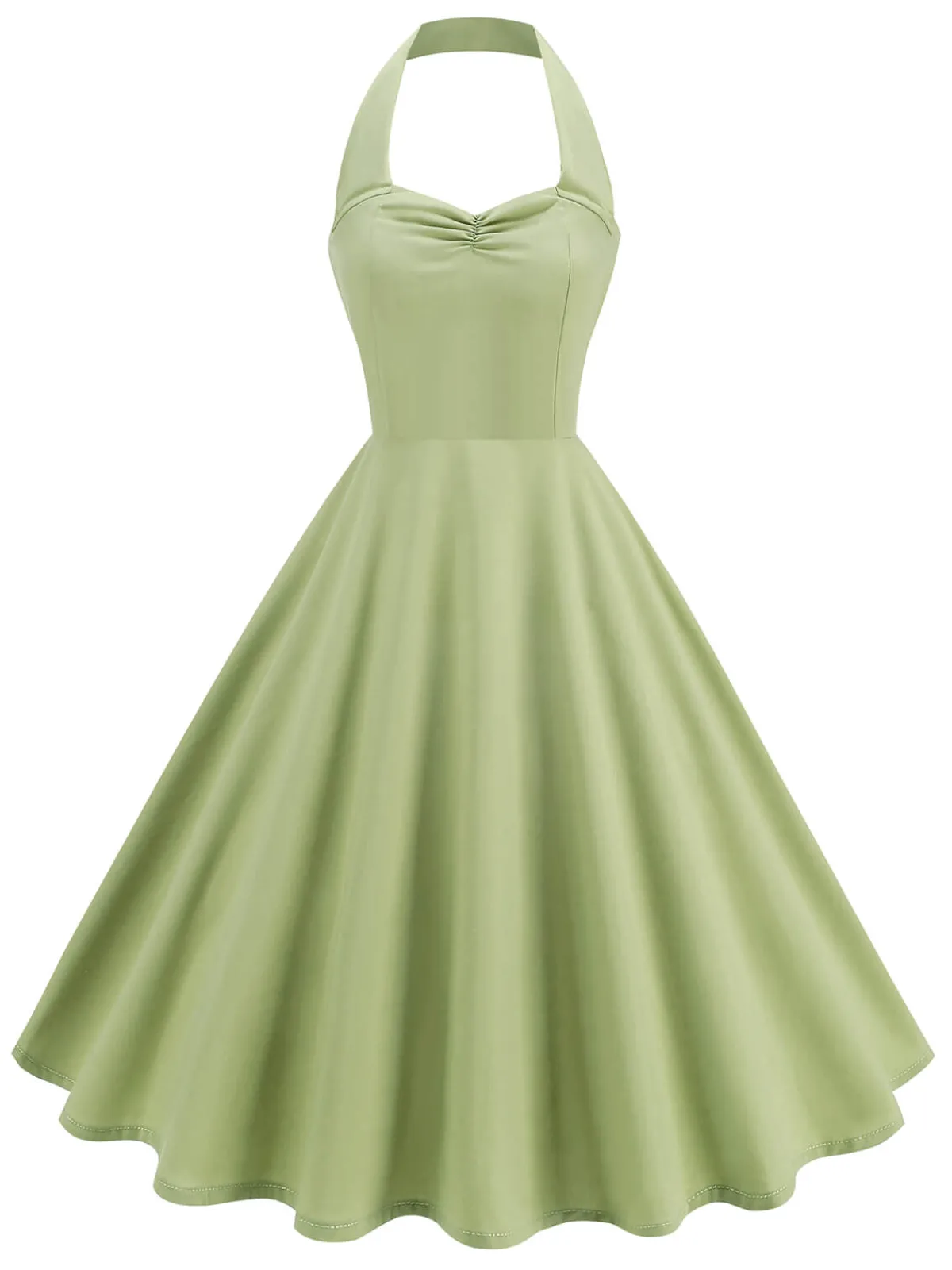 Best Retro Stage 1950s Solid Sweetheart Neck Halter Dress