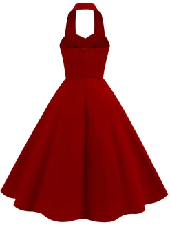 Best Retro Stage 1950s Solid Sweetheart Neck Halter Dress