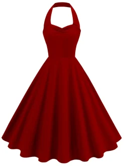 Hot Retro Stage 1950s Solid Sweetheart Neck Halter Dress
