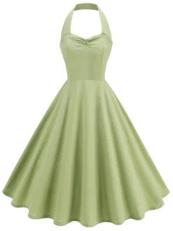 Hot Retro Stage 1950s Solid Sweetheart Neck Halter Dress