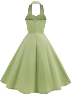 Hot Retro Stage 1950s Solid Sweetheart Neck Halter Dress