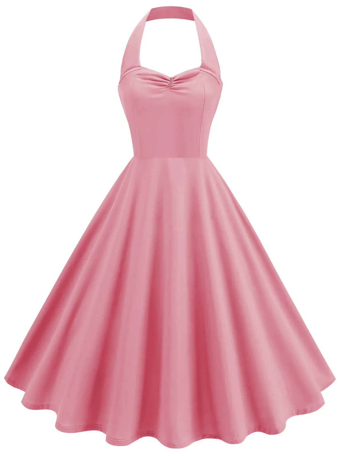 Hot Retro Stage 1950s Solid Sweetheart Neck Halter Dress