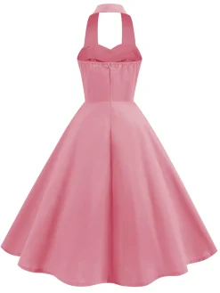 Hot Retro Stage 1950s Solid Sweetheart Neck Halter Dress