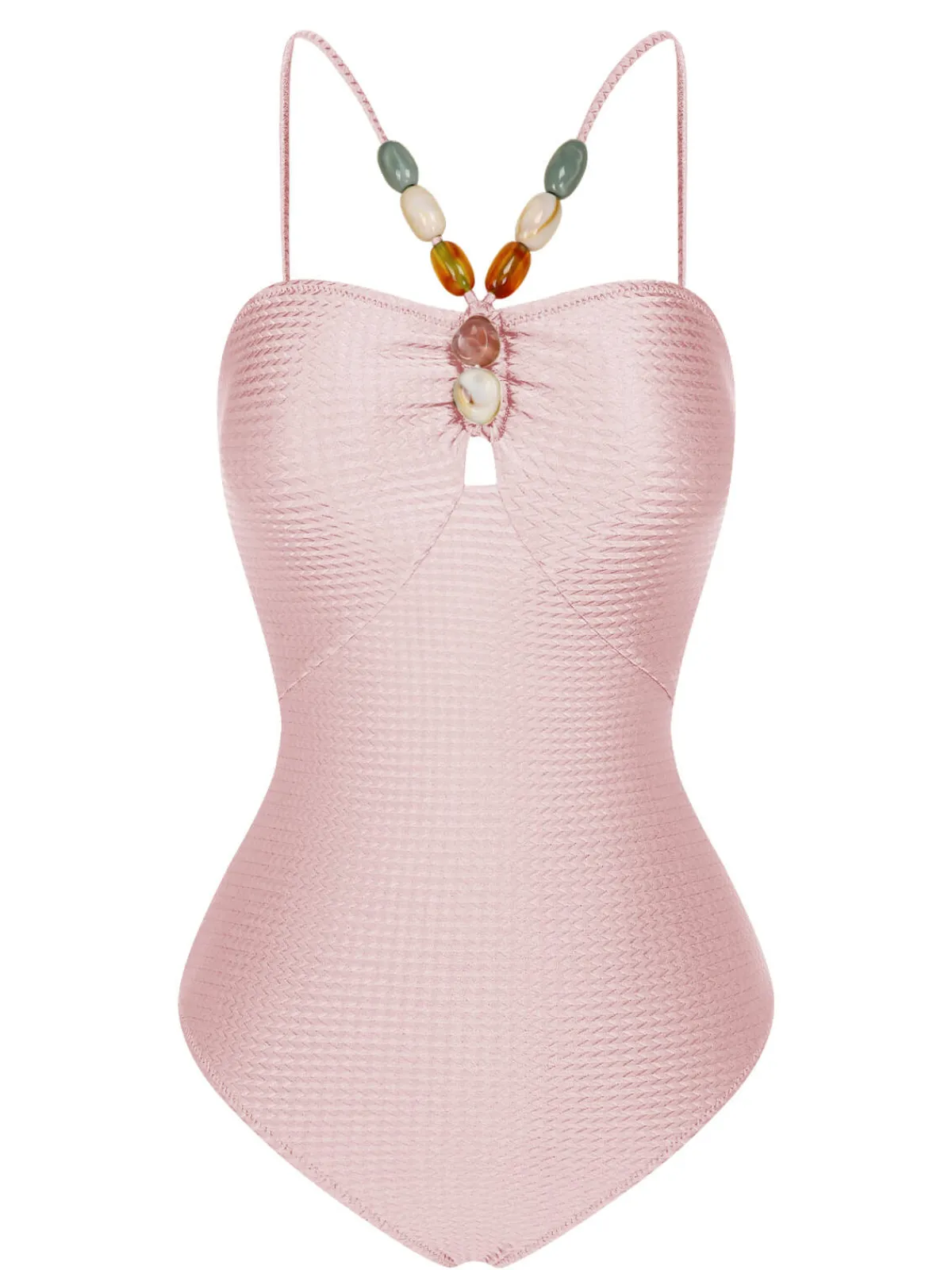 Outlet Retro Stage 1960s Solid Textured Bandeau Halter Swimsuit