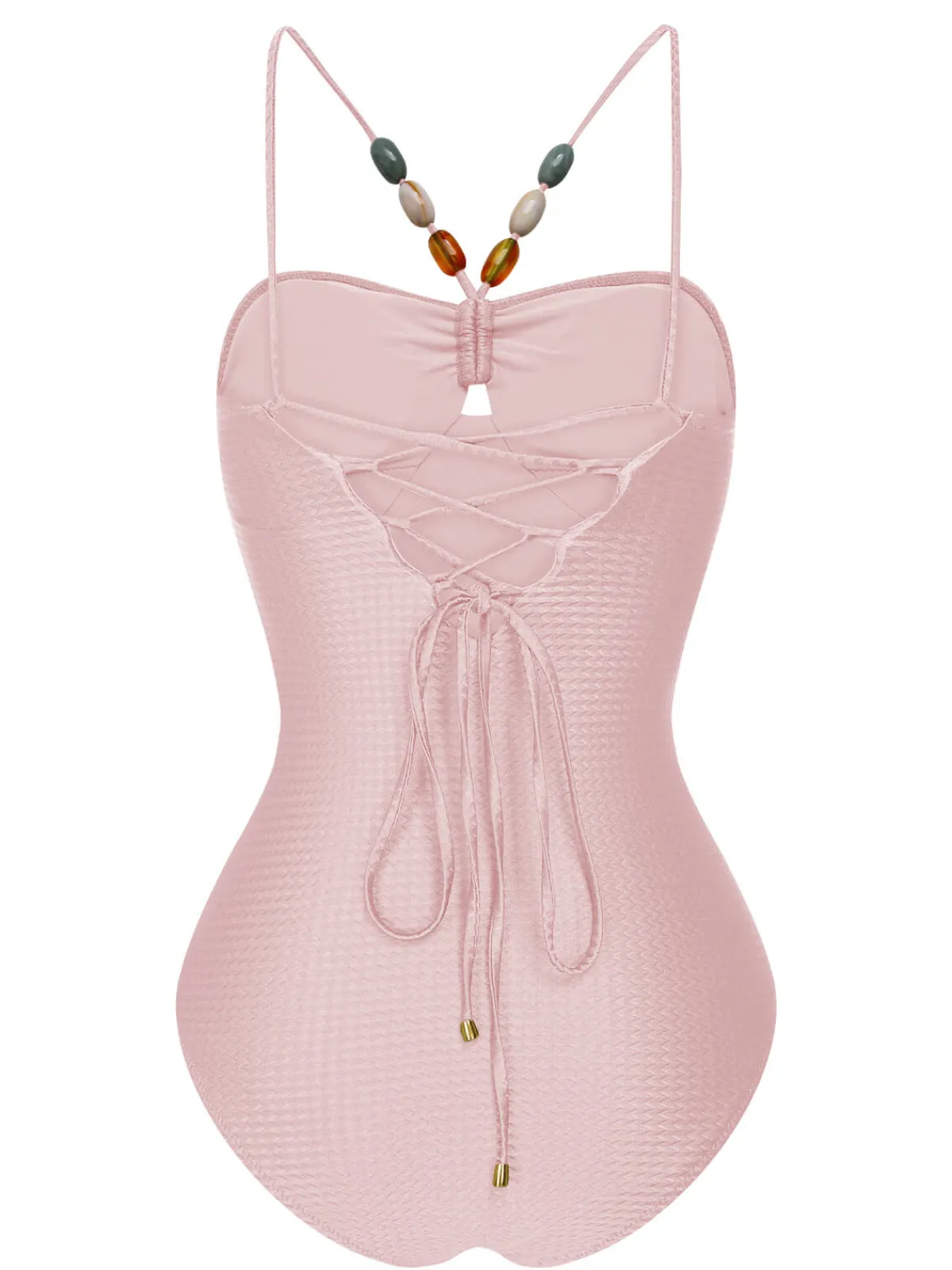 Outlet Retro Stage 1960s Solid Textured Bandeau Halter Swimsuit