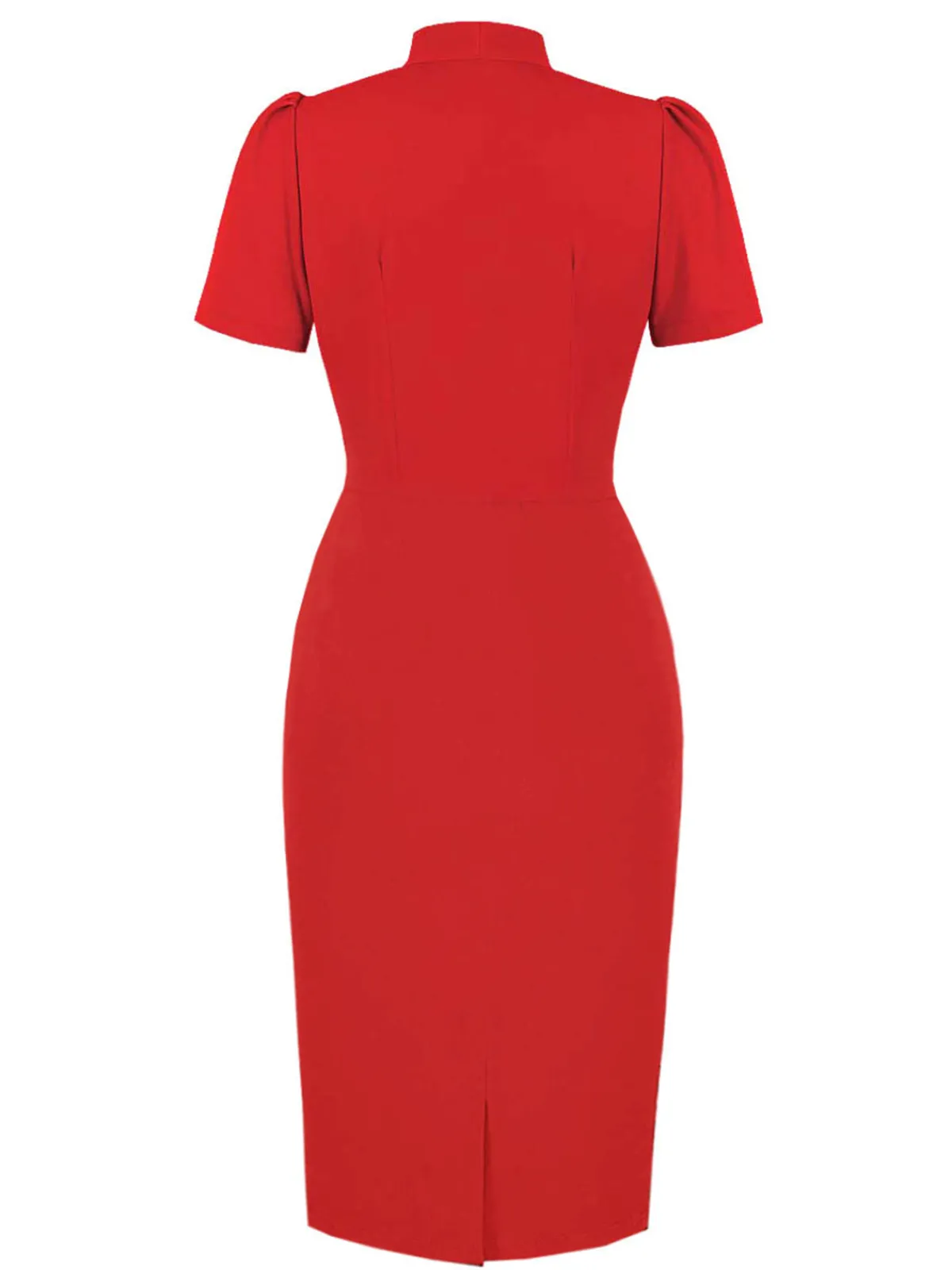 Best Retro Stage 1960s Solid Tie Collar Pencil Dress