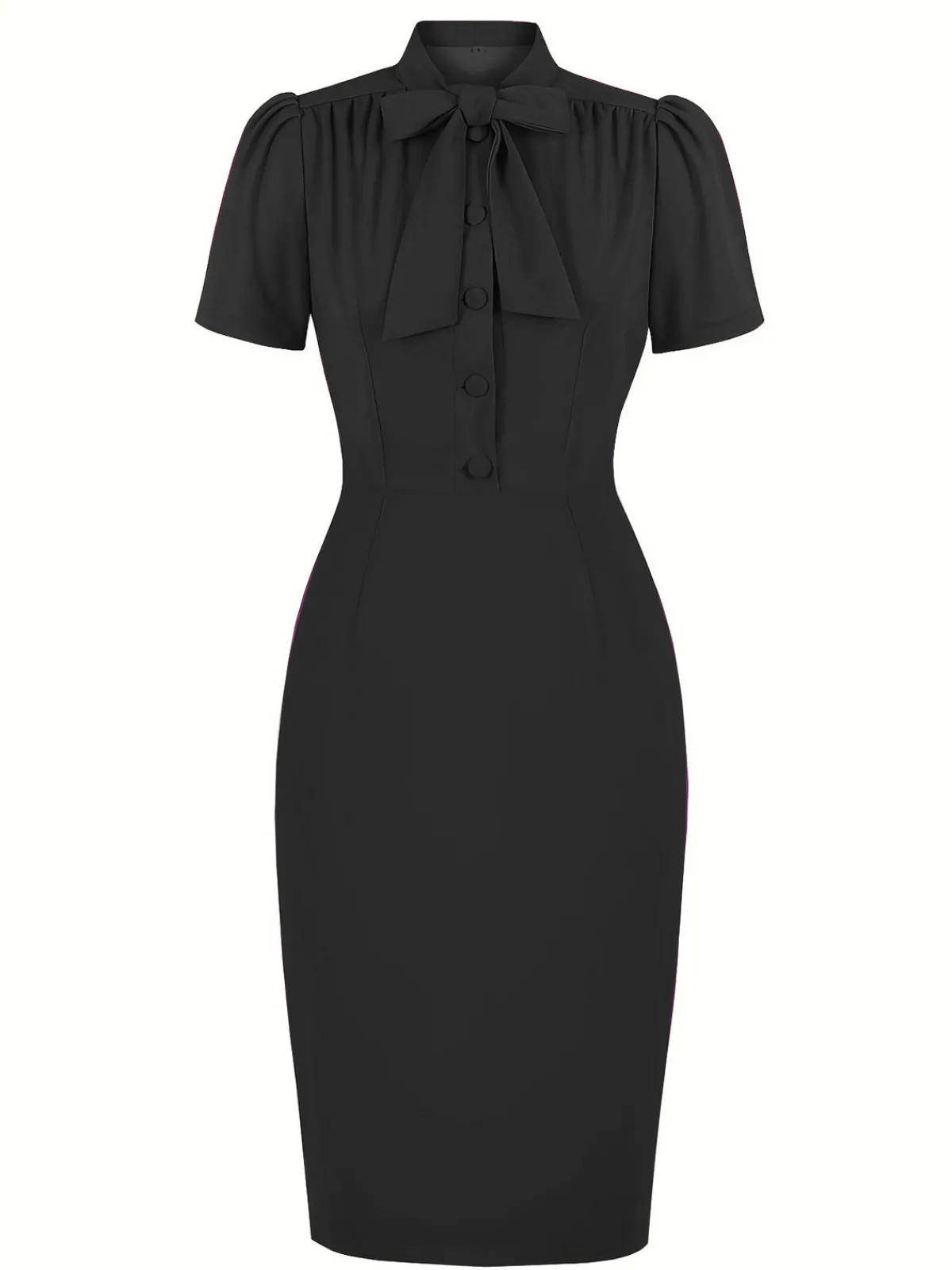 Best Retro Stage 1960s Solid Tie Collar Pencil Dress