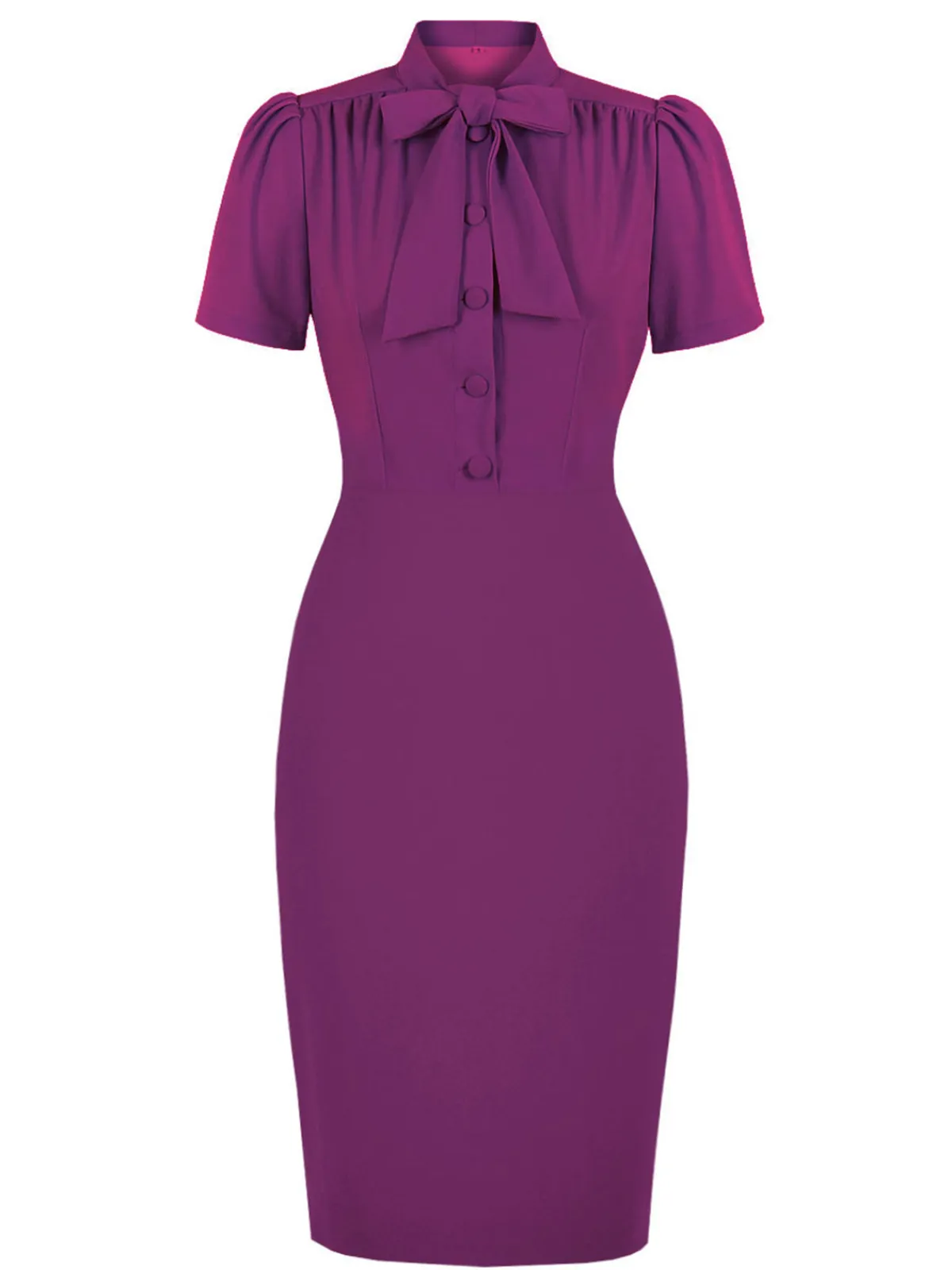 Best Retro Stage 1960s Solid Tie Collar Pencil Dress