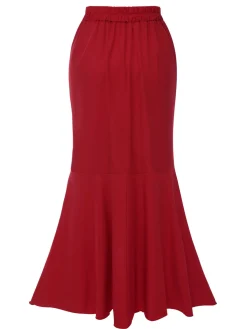 Hot Retro Stage 1960s Solid Tie-Up Mermaid Long Skirt