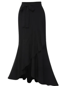 Hot Retro Stage 1960s Solid Tie-Up Mermaid Long Skirt