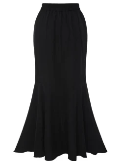 Hot Retro Stage 1960s Solid Tie-Up Mermaid Long Skirt