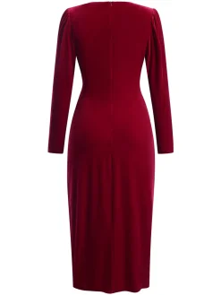 Clearance Retro Stage 1960s Solid Twist V-Neck Velvet Dress