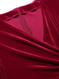 Clearance Retro Stage 1960s Solid Twist V-Neck Velvet Dress