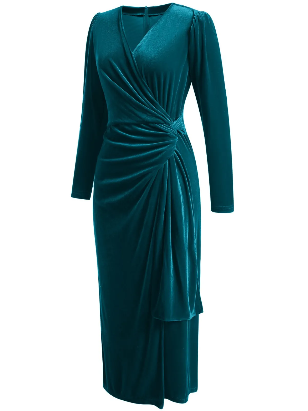 Clearance Retro Stage 1960s Solid Twist V-Neck Velvet Dress