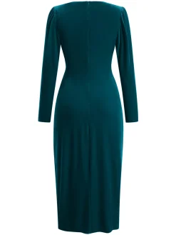 Clearance Retro Stage 1960s Solid Twist V-Neck Velvet Dress