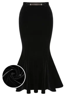 Clearance Retro Stage 1930s Solid Velvet Mermaid Skirt