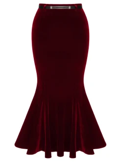Clearance Retro Stage 1930s Solid Velvet Mermaid Skirt