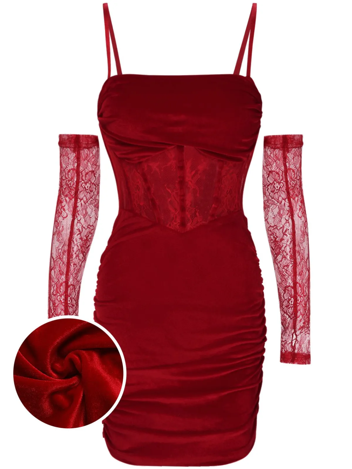 Online Retro Stage 1960s Solid Velvet Sling Dress With Sleeves