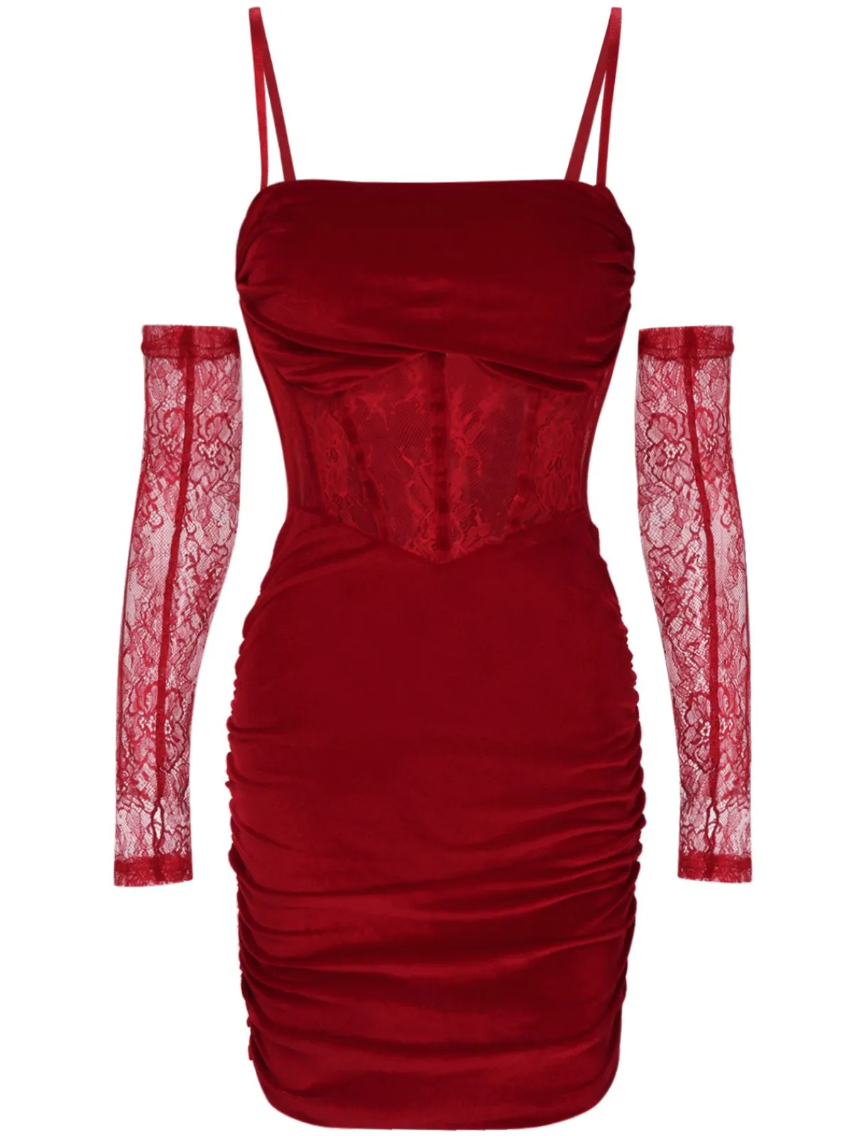 Online Retro Stage 1960s Solid Velvet Sling Dress With Sleeves
