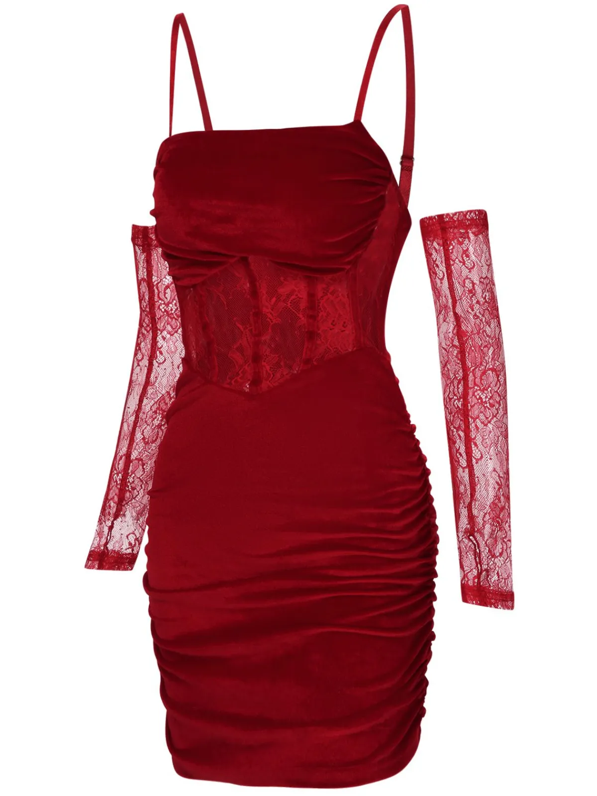 Online Retro Stage 1960s Solid Velvet Sling Dress With Sleeves