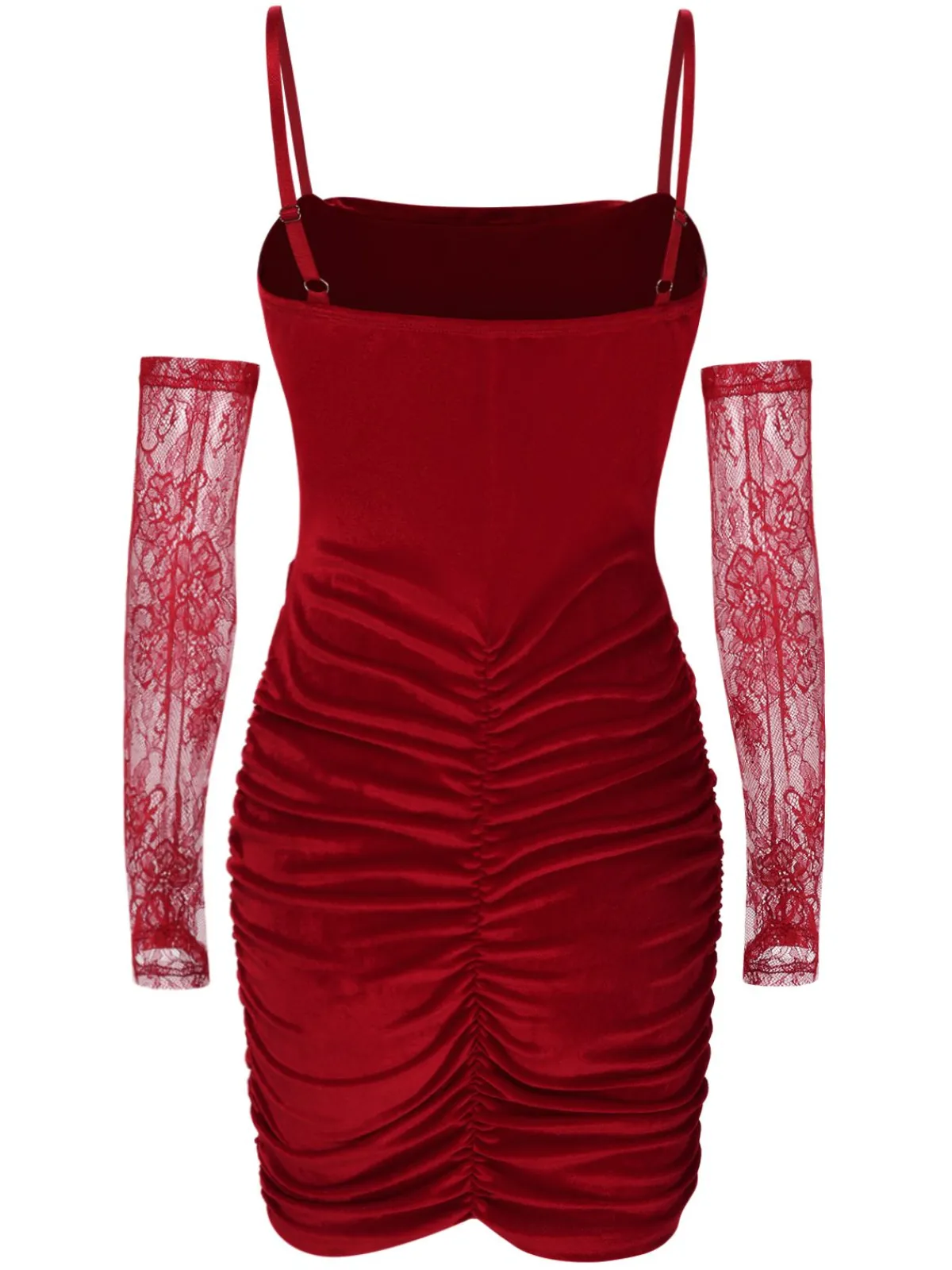 Online Retro Stage 1960s Solid Velvet Sling Dress With Sleeves