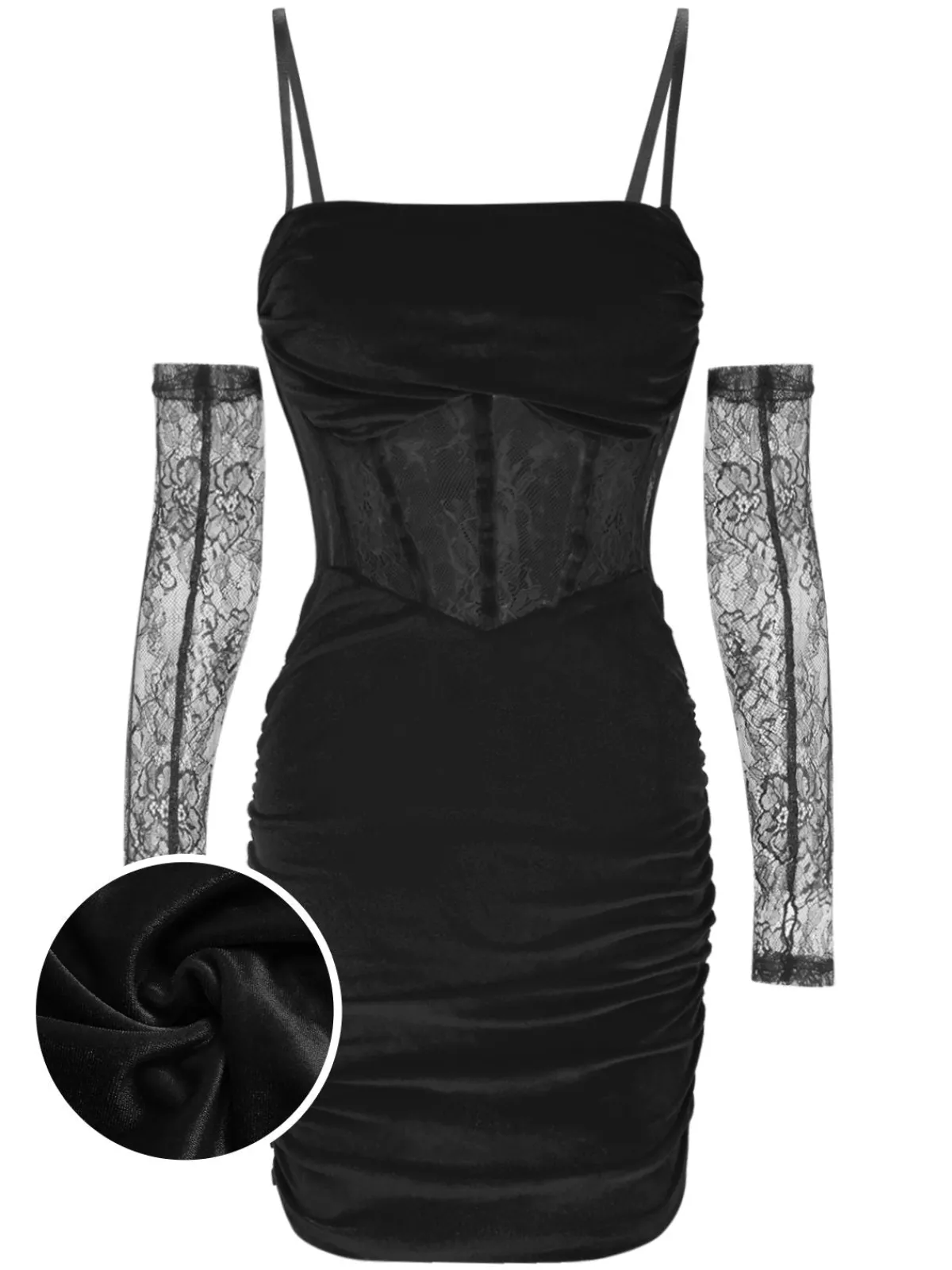 Online Retro Stage 1960s Solid Velvet Sling Dress With Sleeves