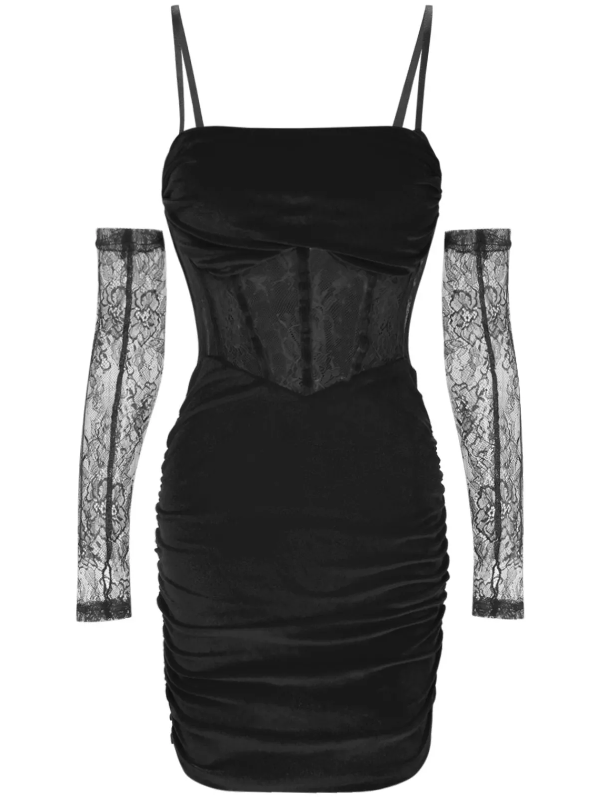 Online Retro Stage 1960s Solid Velvet Sling Dress With Sleeves