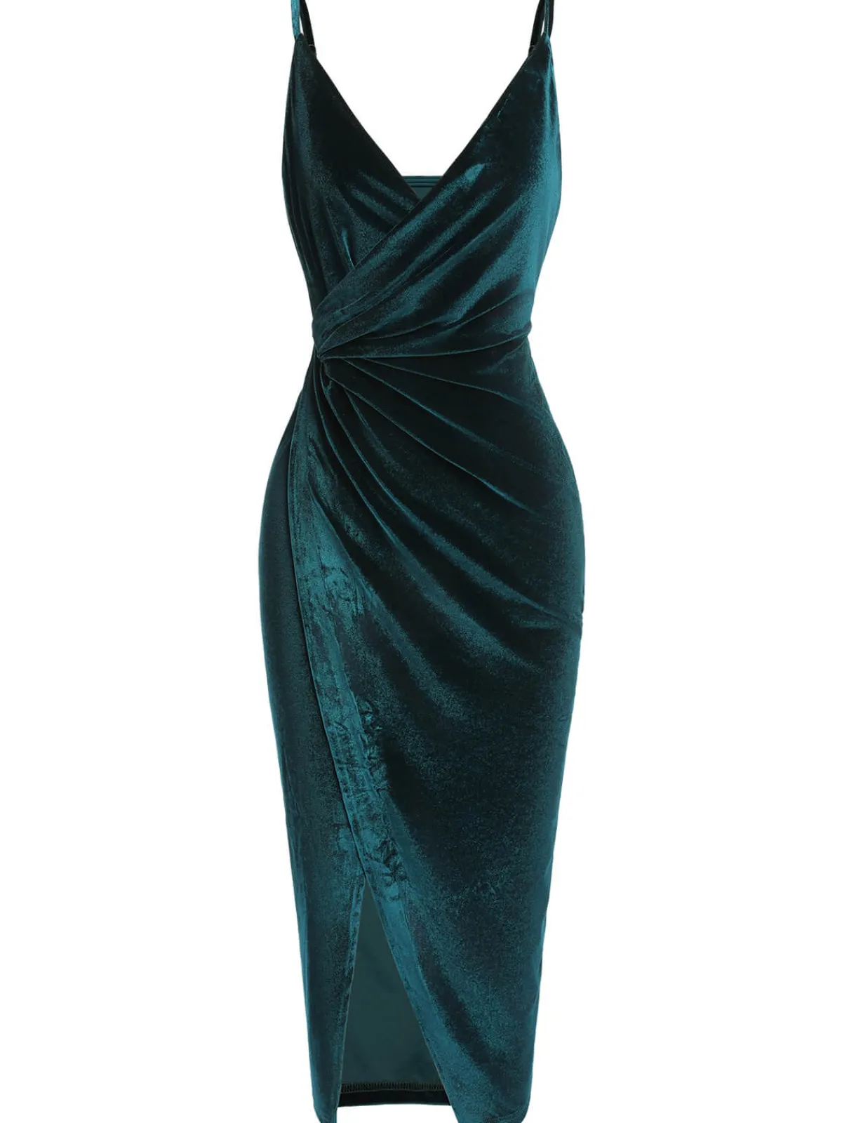 Best Retro Stage 1960s Solid Velvet V-Neck Strap Dress