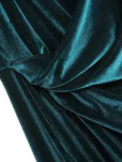 Best Retro Stage 1960s Solid Velvet V-Neck Strap Dress