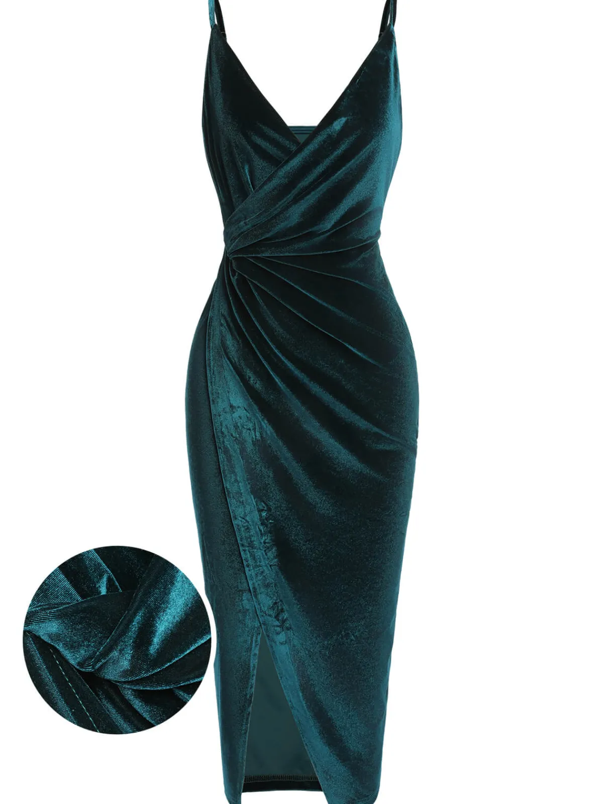 Sale Retro Stage 1960s Solid Velvet V-Neck Strap Dress