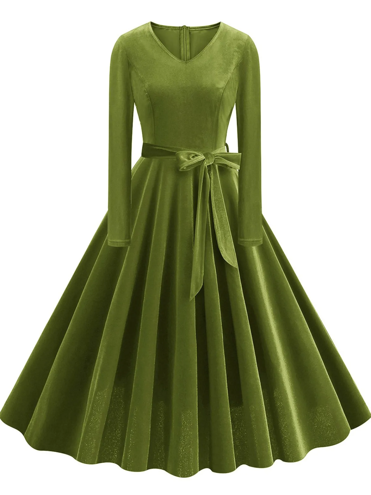 Discount Retro Stage 1950s Solid Velvet V-Neck Swing Dress