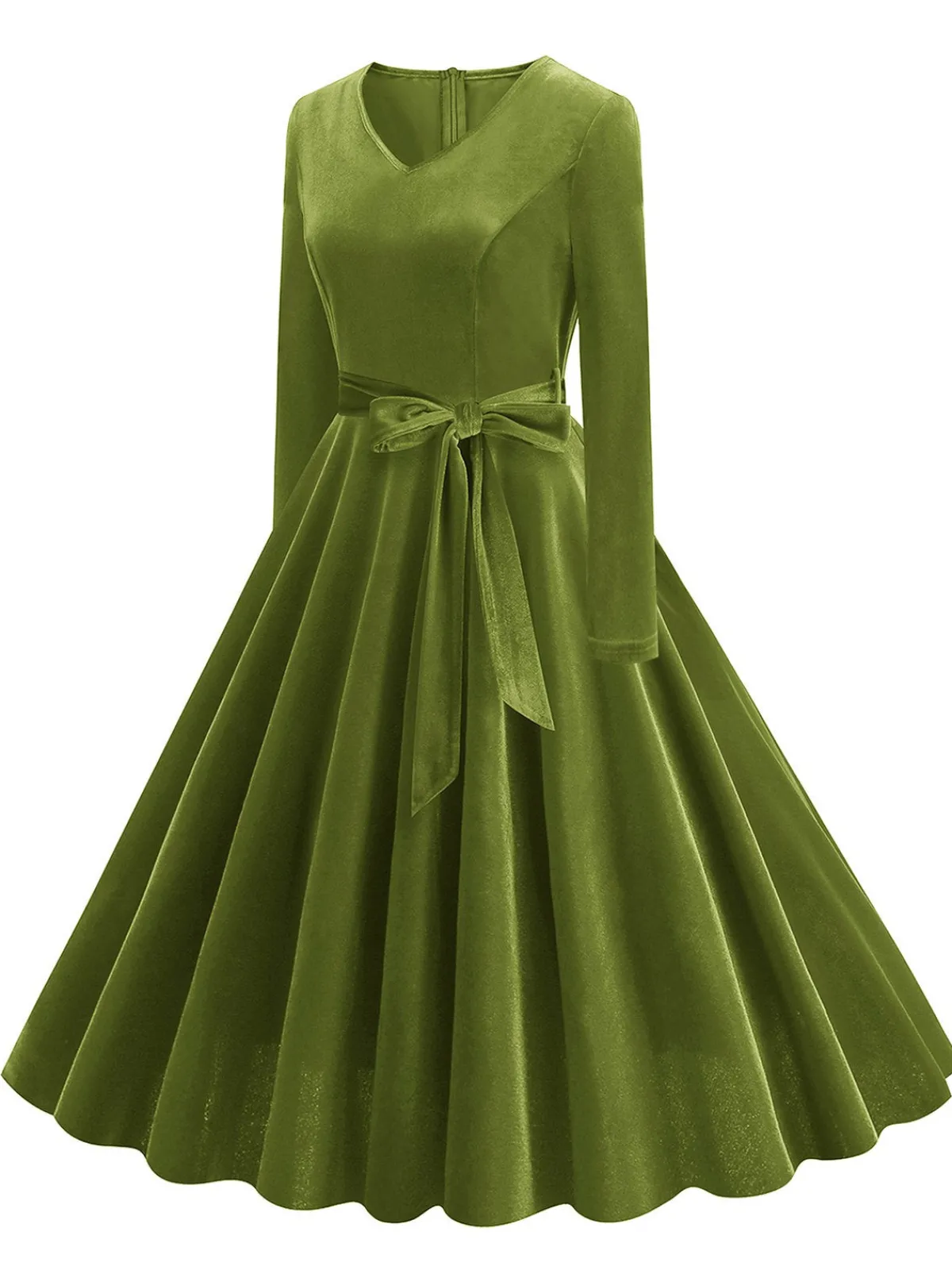 Discount Retro Stage 1950s Solid Velvet V-Neck Swing Dress