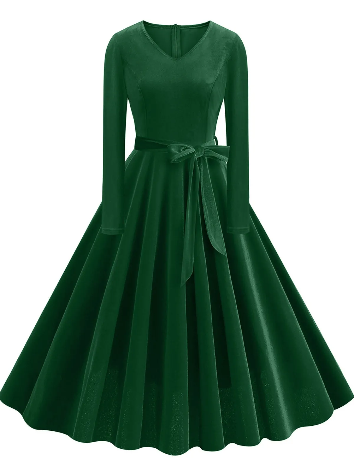 Discount Retro Stage 1950s Solid Velvet V-Neck Swing Dress