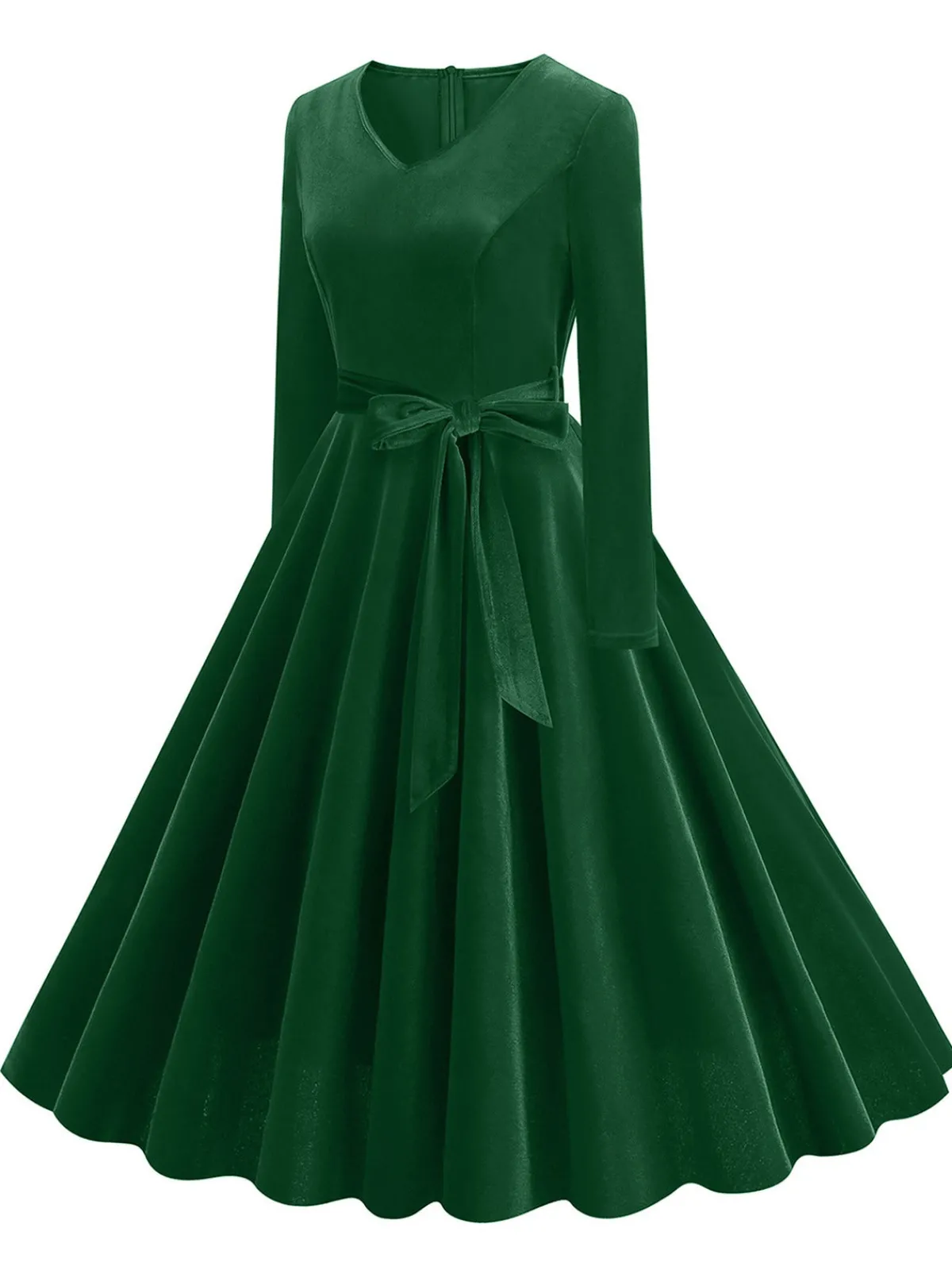 Discount Retro Stage 1950s Solid Velvet V-Neck Swing Dress