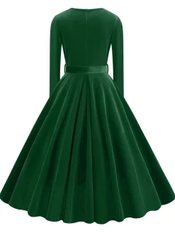 Discount Retro Stage 1950s Solid Velvet V-Neck Swing Dress