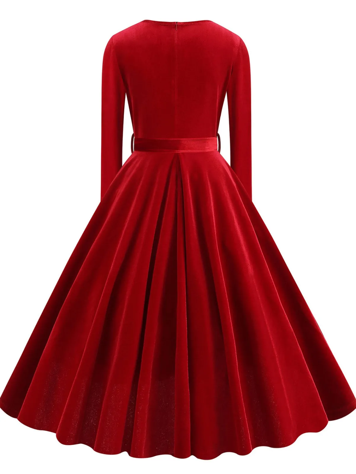 Discount Retro Stage 1950s Solid Velvet V-Neck Swing Dress