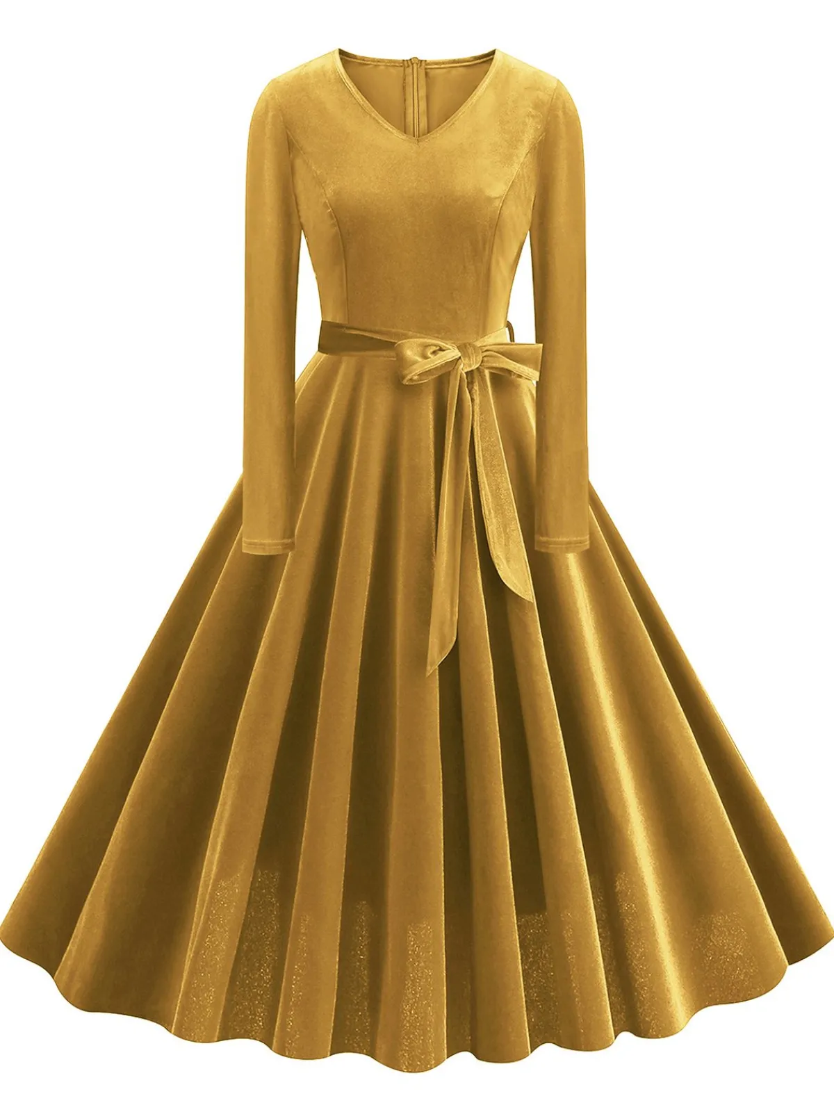 Discount Retro Stage 1950s Solid Velvet V-Neck Swing Dress