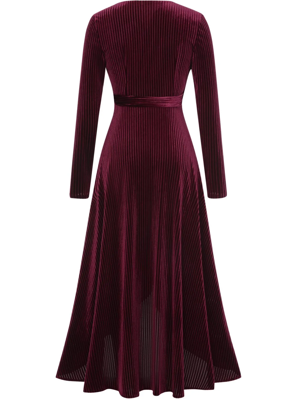 New Retro Stage 1930s Solid V-Neck Corduroy Slit Dress