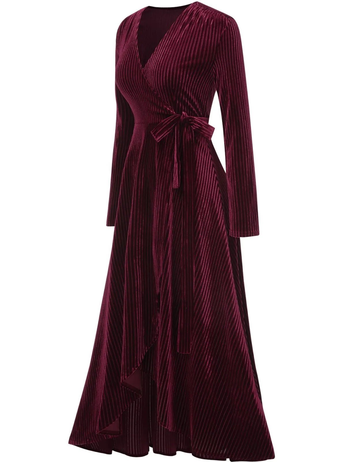 New Retro Stage 1930s Solid V-Neck Corduroy Slit Dress