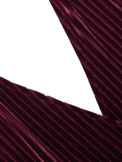 New Retro Stage 1930s Solid V-Neck Corduroy Slit Dress
