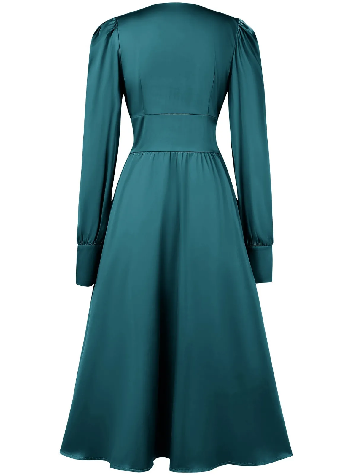 Best Retro Stage 1940s Solid V-Neck Faux Satin Button Dress