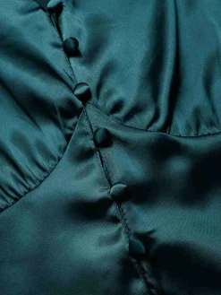 Best Retro Stage 1940s Solid V-Neck Faux Satin Button Dress