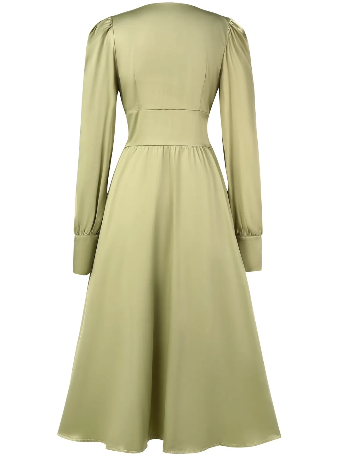 Best Retro Stage 1940s Solid V-Neck Faux Satin Button Dress