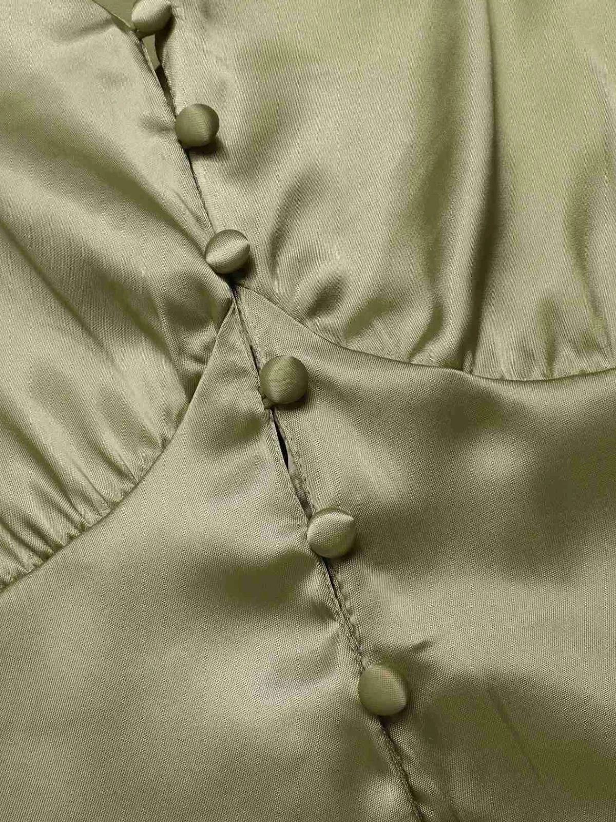 Best Retro Stage 1940s Solid V-Neck Faux Satin Button Dress