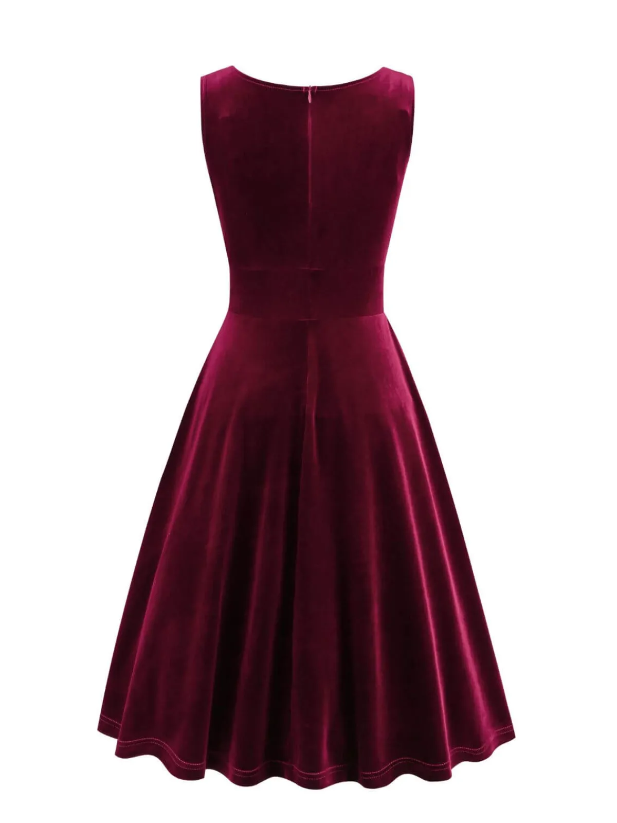Discount Retro Stage 1950s Solid V-Neck Pleated Velvet Dress
