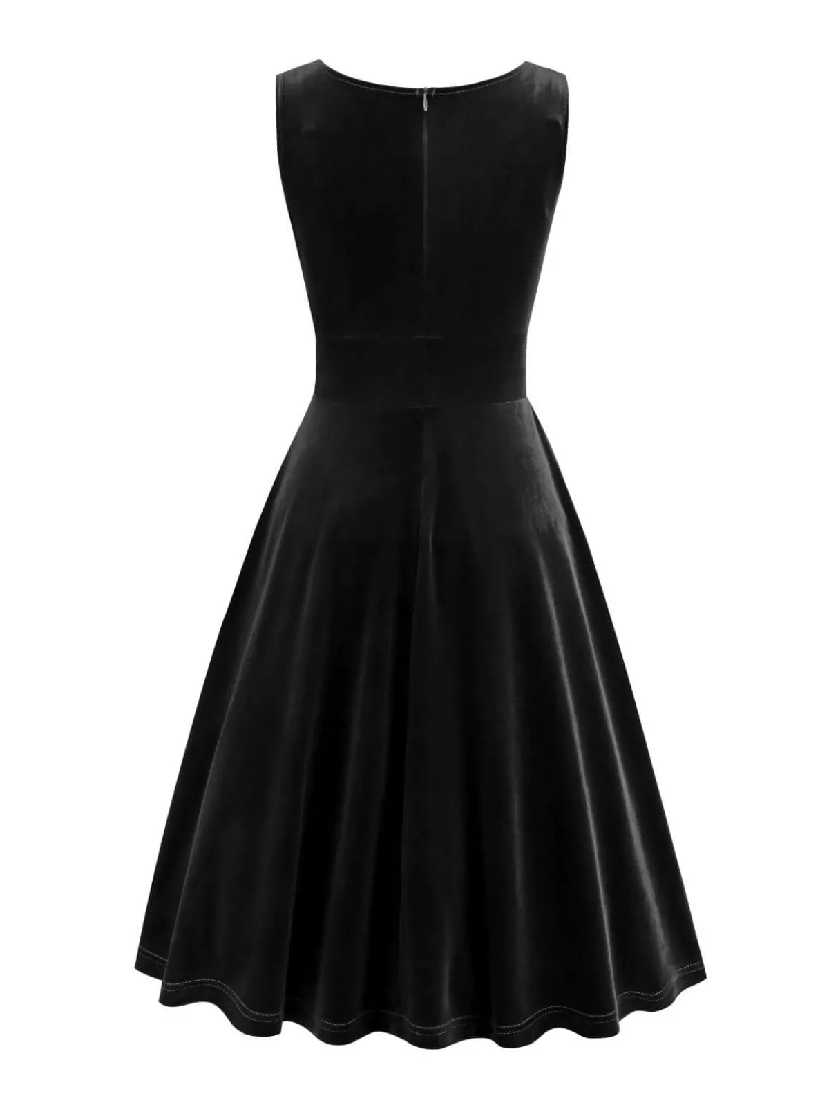 Discount Retro Stage 1950s Solid V-Neck Pleated Velvet Dress
