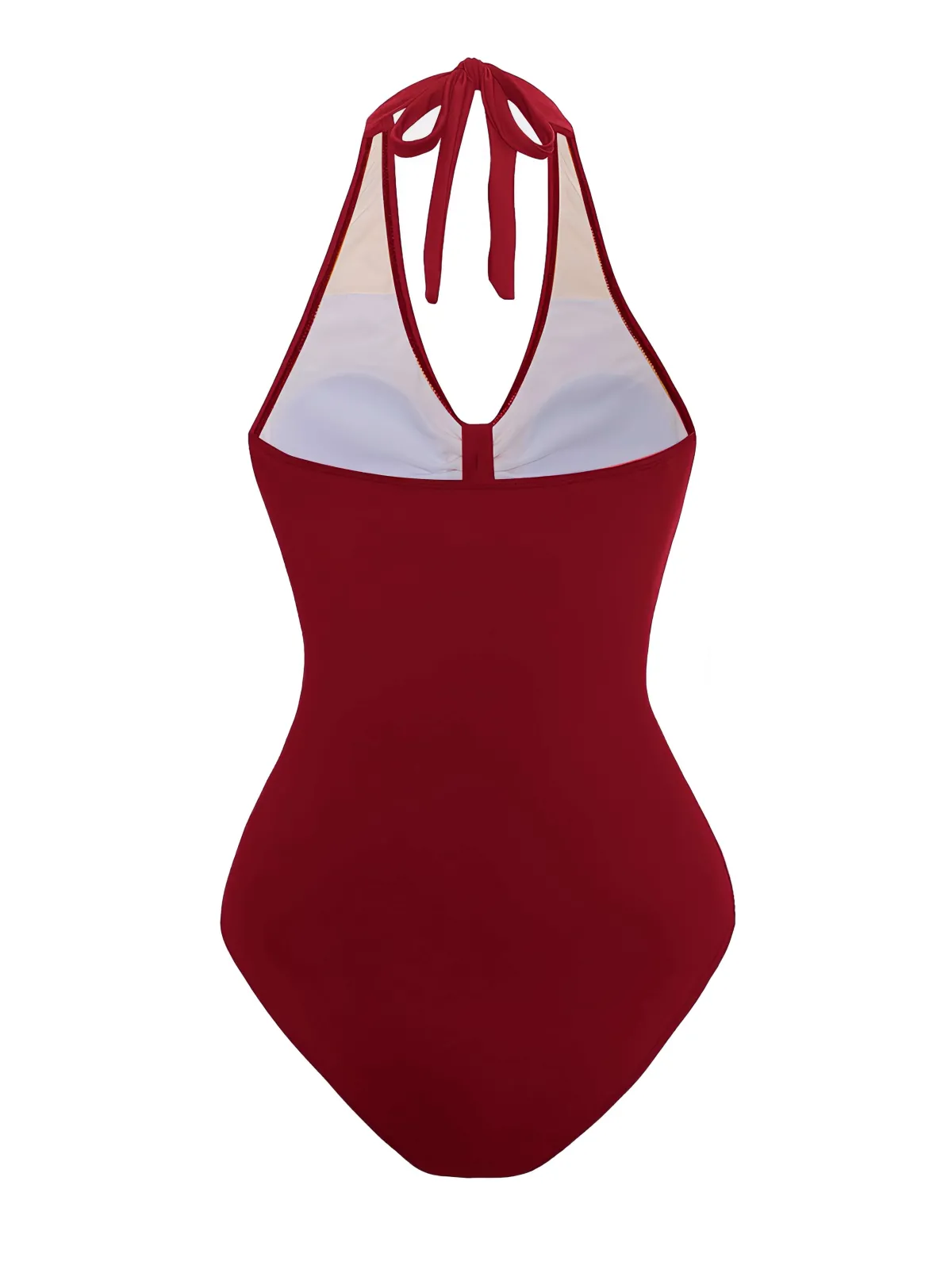 Online Retro Stage 1950s Solid V-Neck Ruched Halter One-Piece Swimsuit