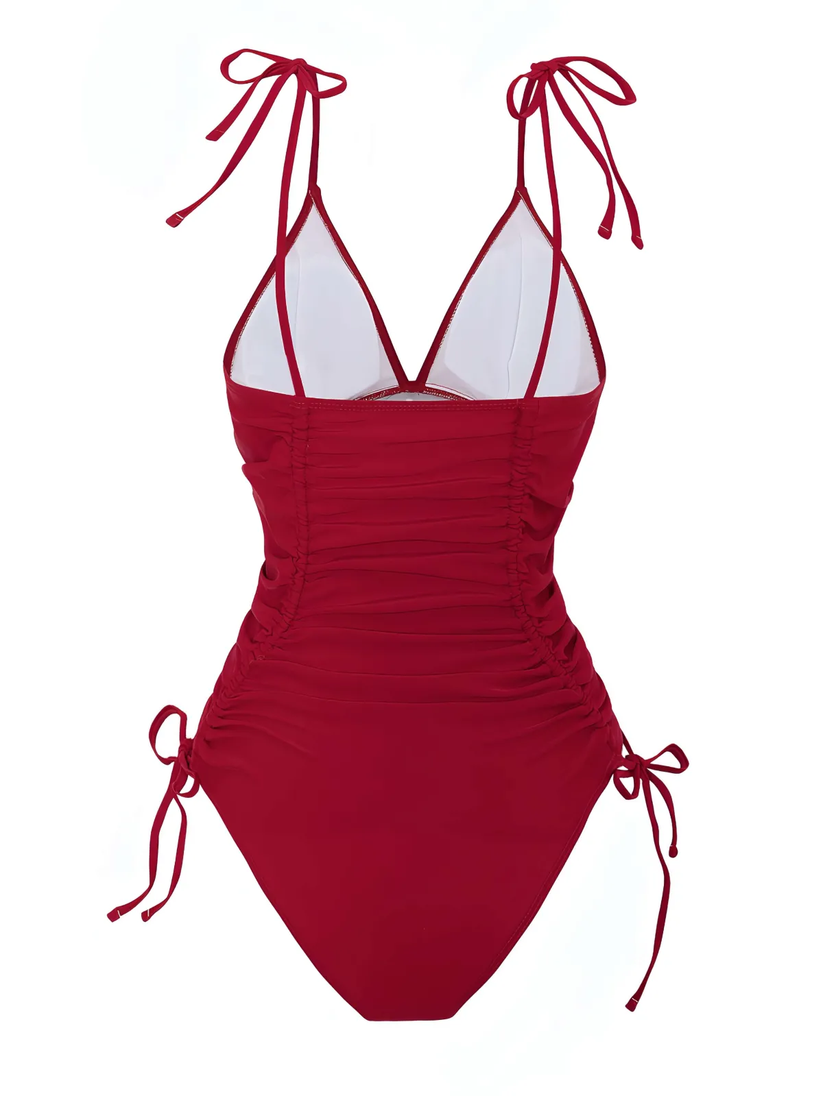 Online Retro Stage 1950s Solid V-Neck Ruched One-Piece Swimsuit
