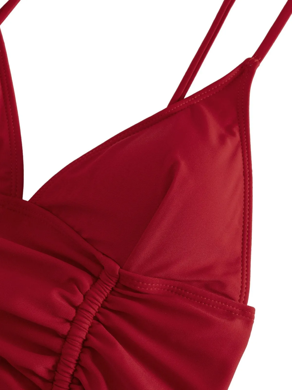 Online Retro Stage 1950s Solid V-Neck Ruched One-Piece Swimsuit