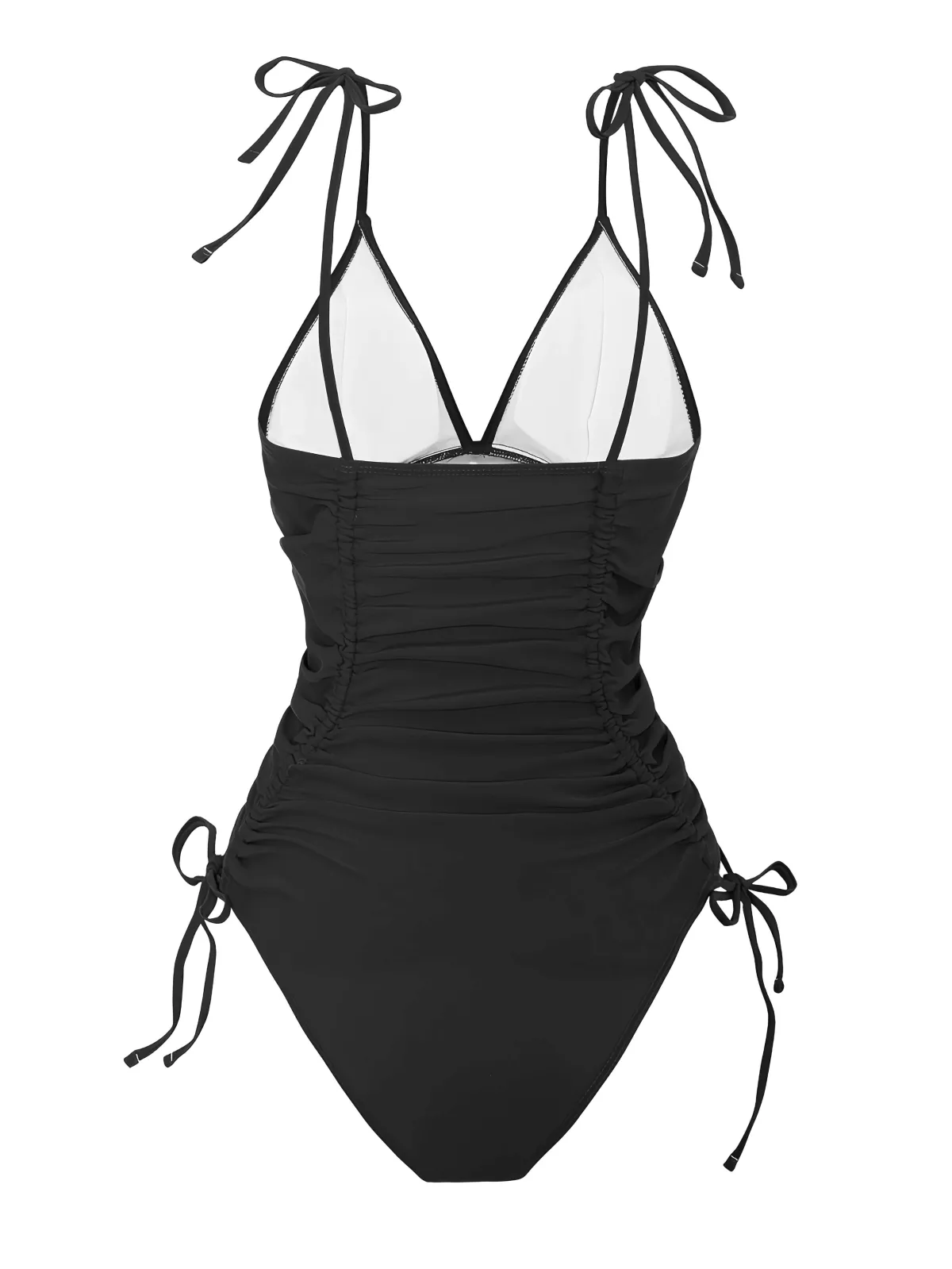 Online Retro Stage 1950s Solid V-Neck Ruched One-Piece Swimsuit